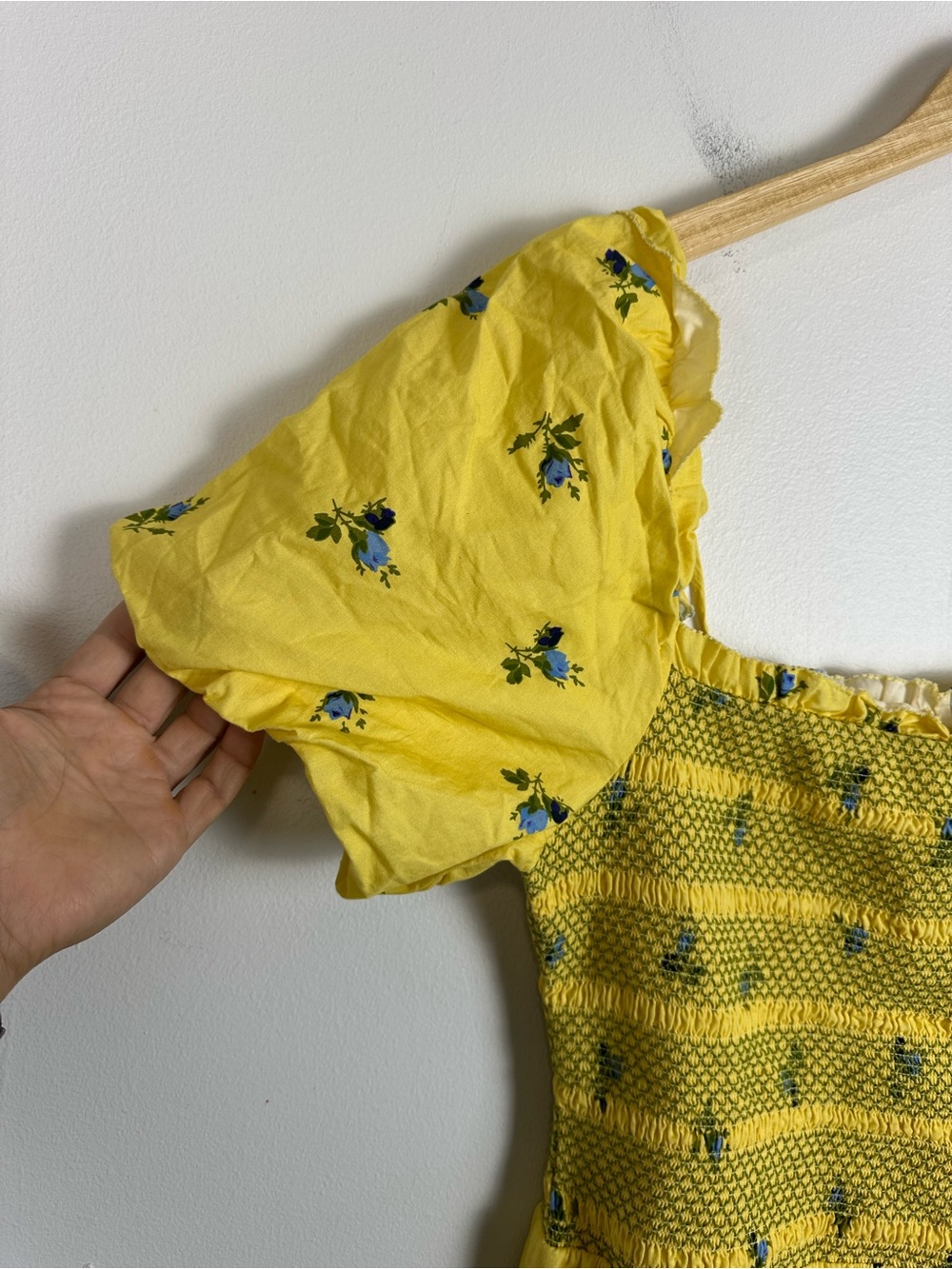 By Anthropologie Puff-Sleeve Square-Neck Smocked Mini Dress Sz L - Picture 3 of 10